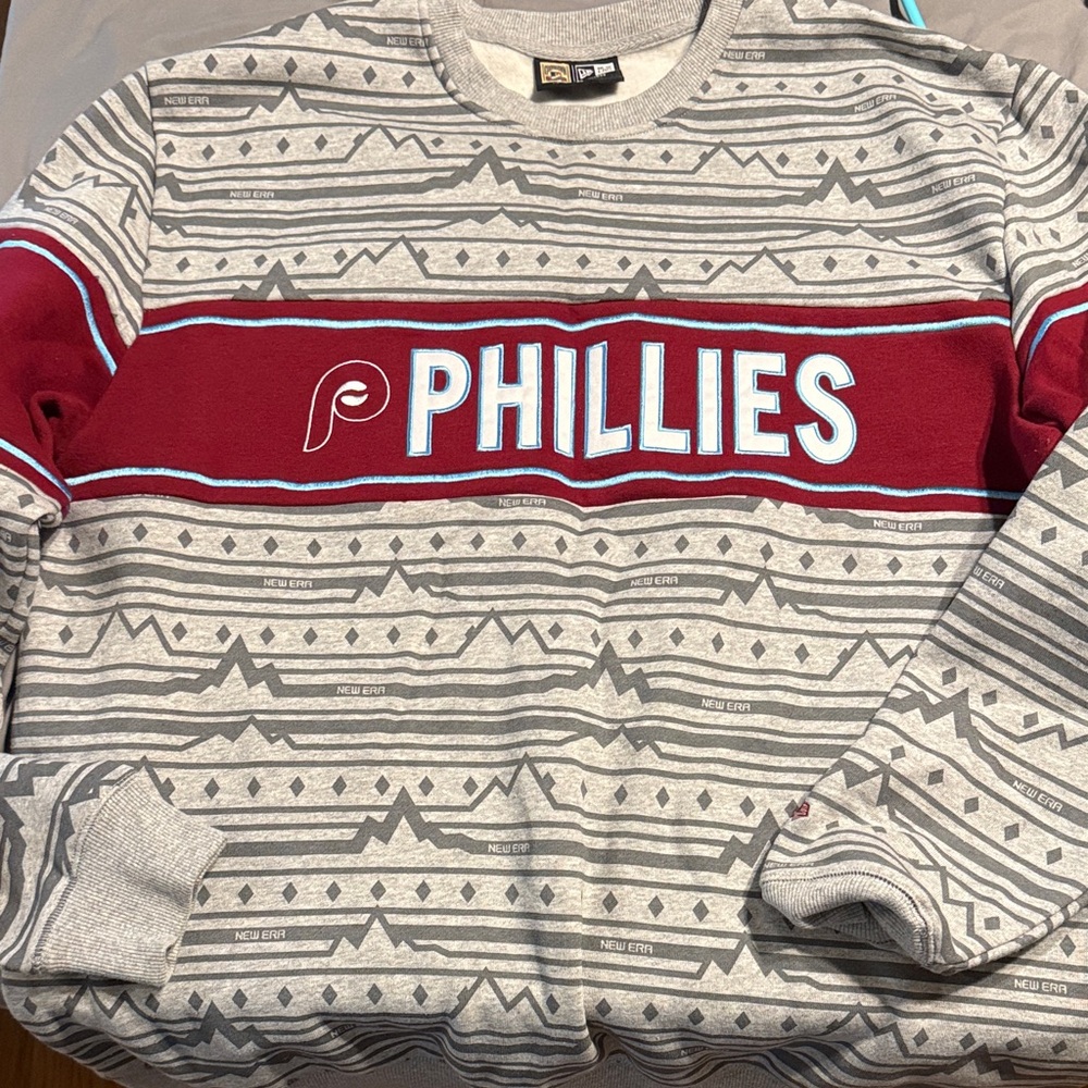 New Era Phillies Gray and Red Crewneck Sweater